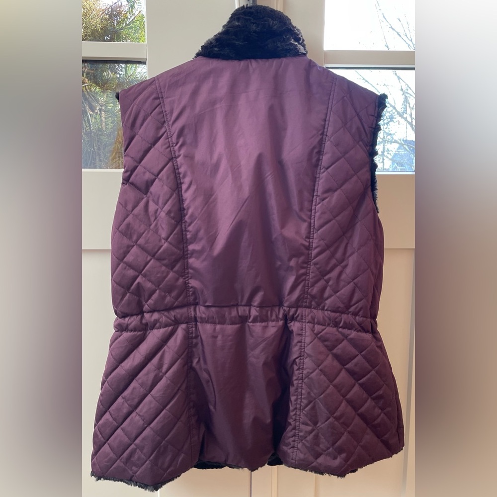 Reversible vest Giacca Gallery large black faux fur plum purple drawstring waist - Picture 5 of 9